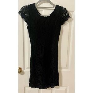 The Vintage Shop Black Floral Lace Short Sleeve Round Neck Womens Dress Size M
